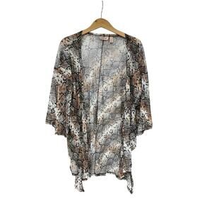 Willow & Root Snake Print Sheer Kimono Layering Piece Bell Sleeve Womens Large